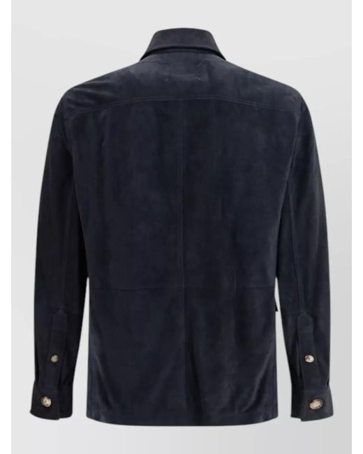 Brunello Cucinelli Blue Suede Leather Shirt Jacket for men