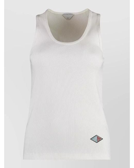 Bottega Veneta White Stretch Cotton Rib Crew Neck Tank