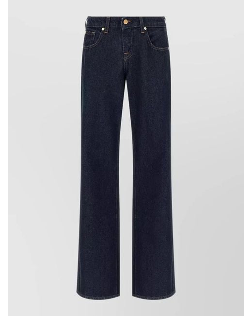 7 For All Mankind Blue Low-Rise Straight-Leg Jeans