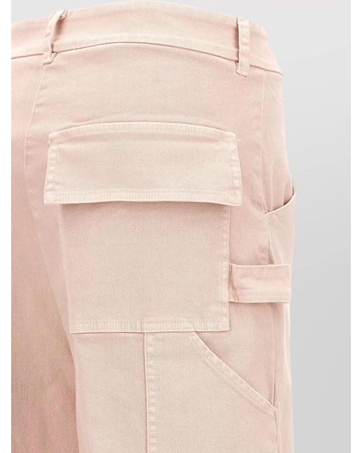 Nude Pink Wide Leg Cargo Pants Multiple Pockets