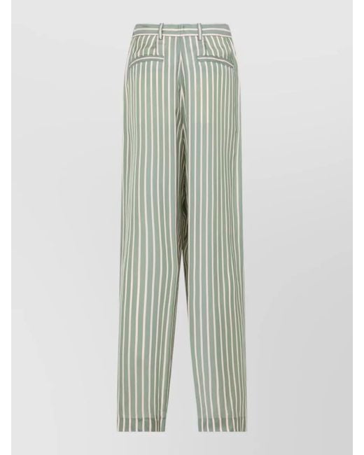 Dries Van Noten Green Pen Striped High Waist Wide Leg Trousers