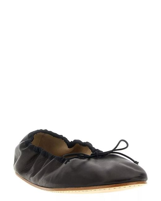 The Row Black Leather Rounded Ballerina Shoes