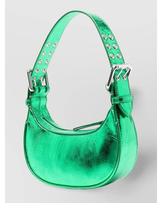 By Far Green Soho Mini Metallic Leather Shoulder Bag