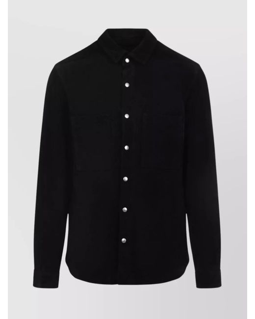 Rick Owens Black Leather Outershirt With Pockets And Collar for men