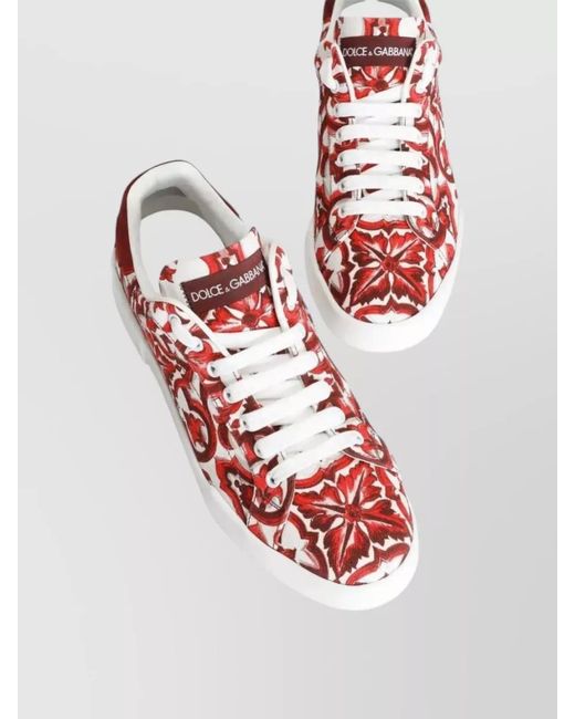 Dolce & Gabbana Red Portofino Canvas Sneakers Majolica Print for men
