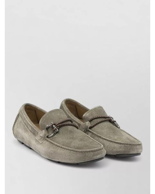 Ferragamo Gray Suede Leather Driver Loafers for men