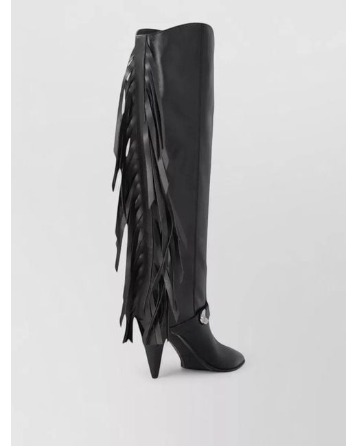 Pinko Black Leather Fringe Ankle Boots