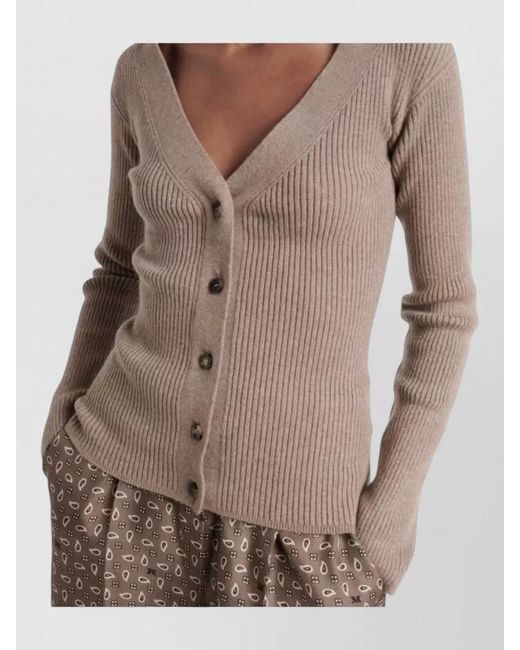 Max Mara Natural Cashmere Wool Blend V Neck Top