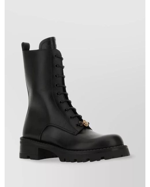 Versace Black Leather Lace-Up Ankle Boots