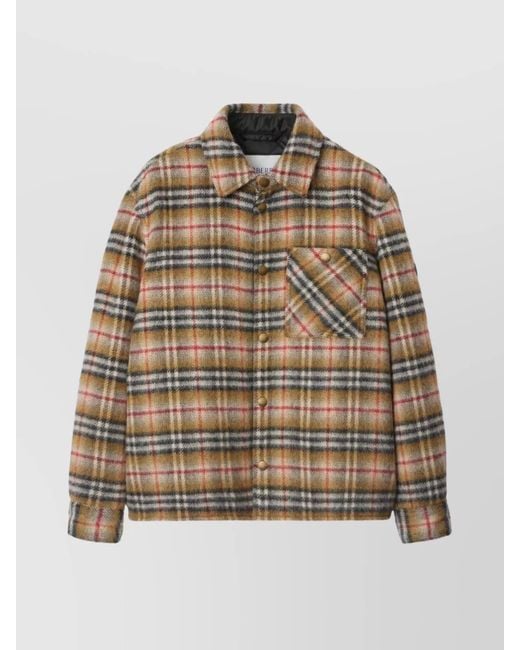 Burberry Natural Wool Checked Padded Overshirt Jacket for men