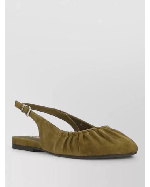 Ash Green Suede Slingback Ballerina Shoes Square Toe