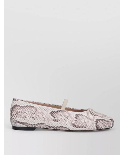 Stuart Weitzman Natural Ballet Flats Snake Print Round Toe Bow