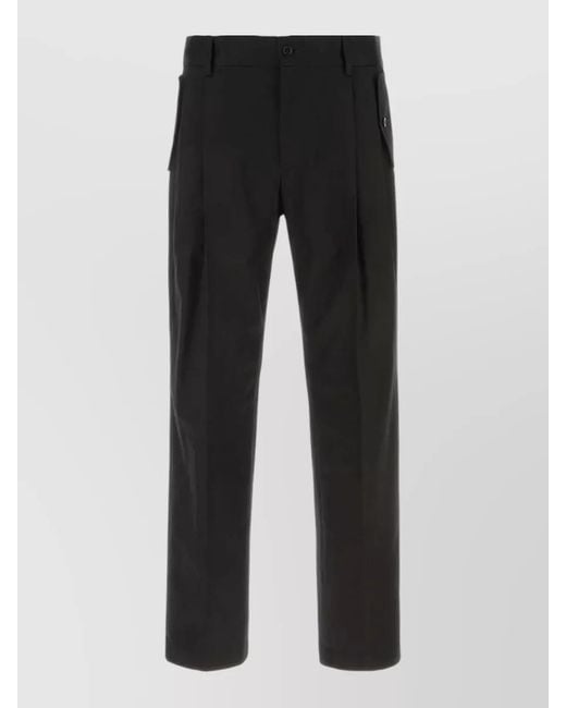 Dolce & Gabbana Black Stretch Cotton Trousers Pleated Front Belt Loops for men