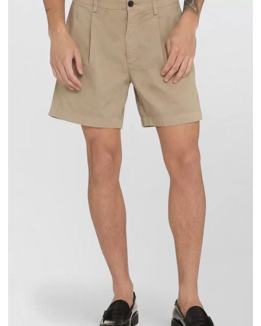 Department 5 Natural Cotton Bermuda Shorts Pleats Belt Loops Pockets for men