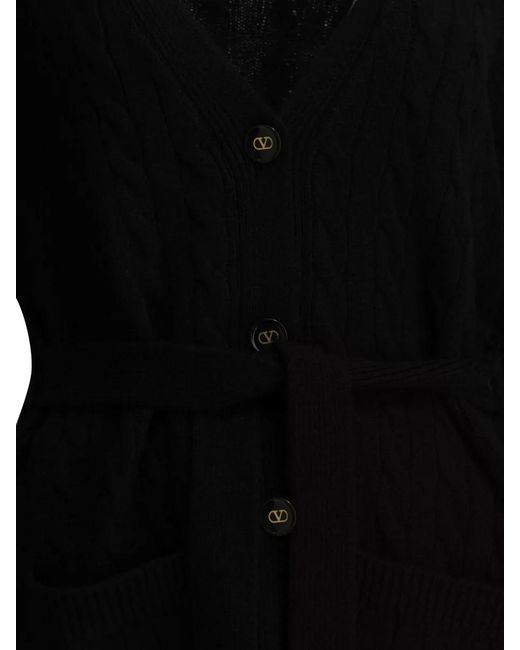 Valentino Black Cashmere Cardigan Cable Knit Waist Belt