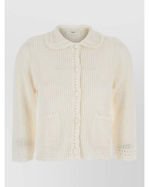 DUNST White Linen Cotton Cardigan Collar Pockets Knit