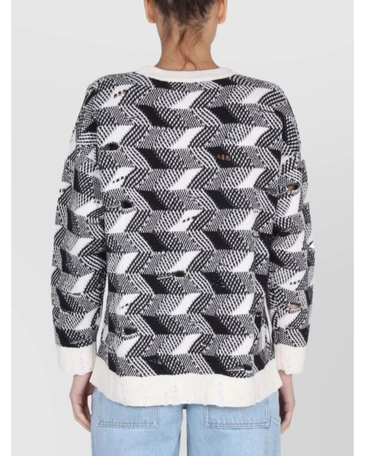 Missoni Gray Ribbed Cross-Neck Wool Jumper