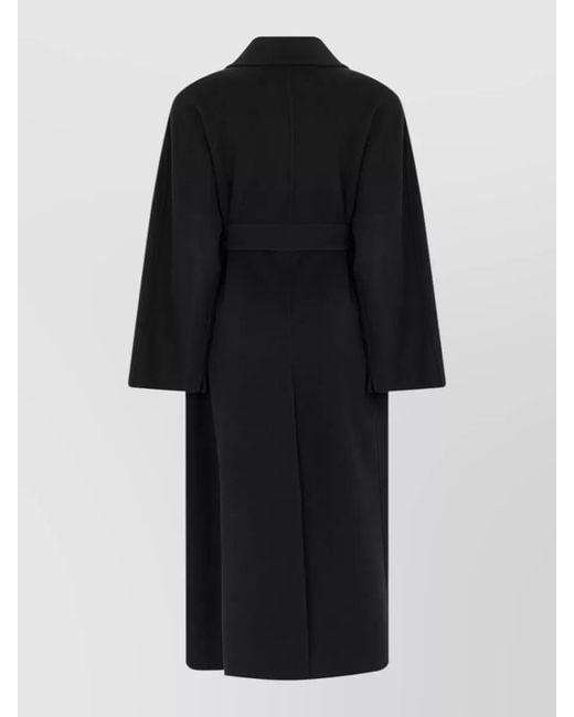 Max Mara Black Long Belted Coat Midi Length