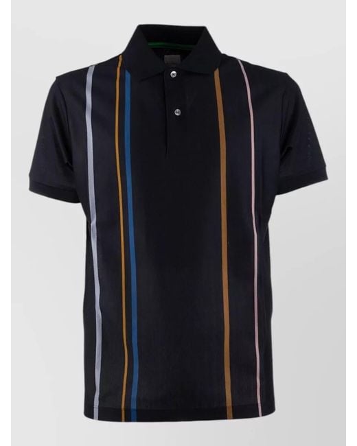 Paul Smith Black Striped Shirt Polo Collar Short Sleeves for men