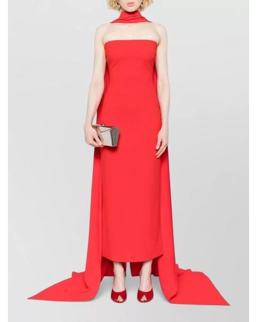 Solace London Red Martine Strapless Backless Cape Maxi Dress