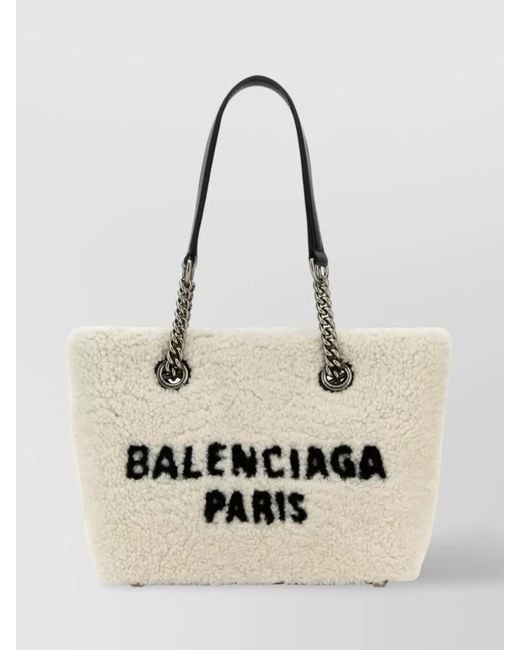 Balenciaga Natural Shopping S Faux Fur Shoulder Bag
