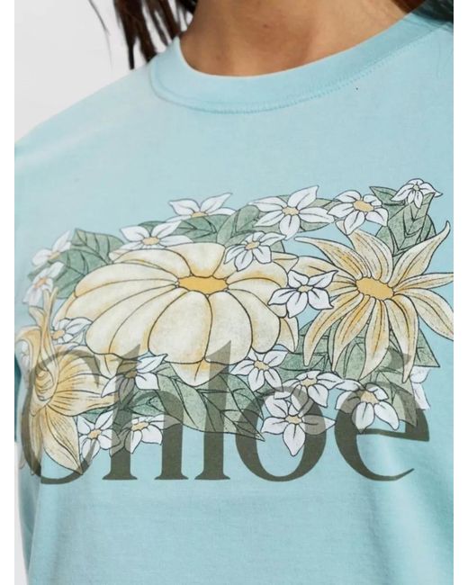 Chloé Blue Cotton Logo-Print Short-Sleeve T-Shirt