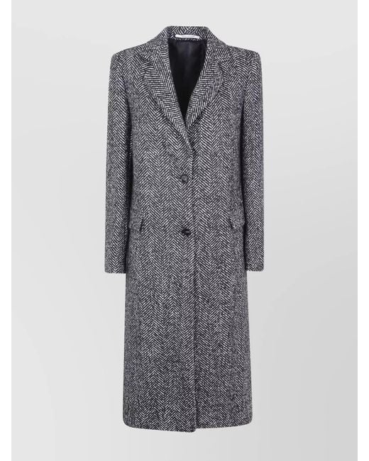 Tagliatore Gray Herringbone Pattern Long Sleeve Coat