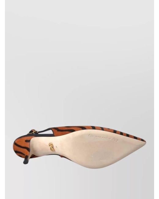 Dolce & Gabbana Orange Calf Hair Leather Zebra-Print Slingback Sandals