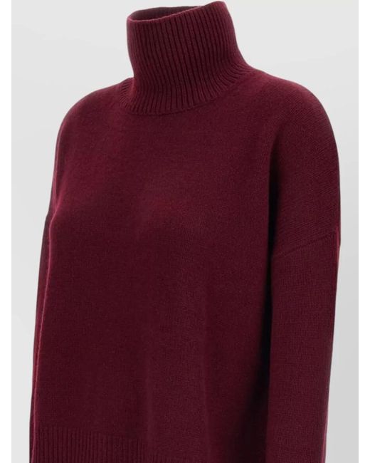 Lisa Yang Red Cashmere Heavy-Knit Turtleneck Asymmetric Sweater