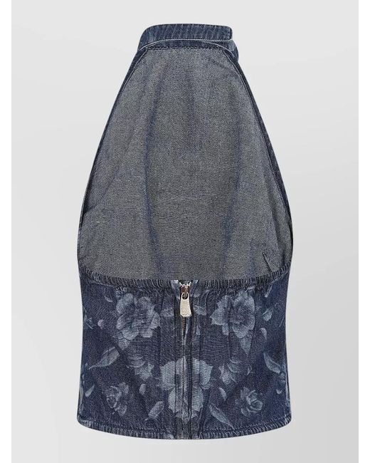 Pinko Blue Denim Halterneck Top Open Back Design
