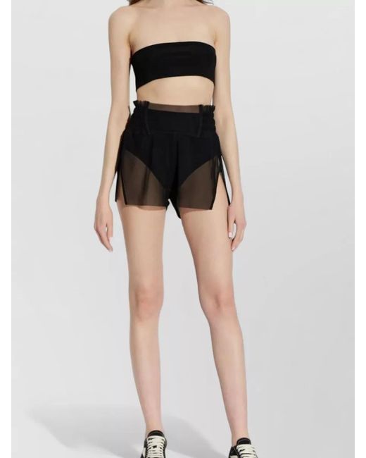 Rick Owens Black Sheer Beach Shorts Elastic Waistband Side Slits
