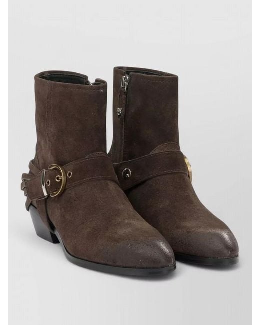 Pinko Brown Ankle Boots Block Heel Buckle Straps