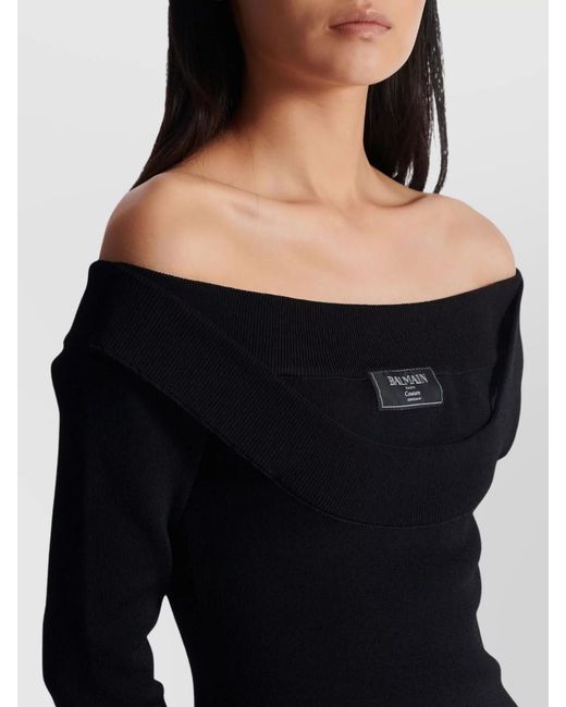 Balmain Black Double Collar Knit Zipped Midi Dress