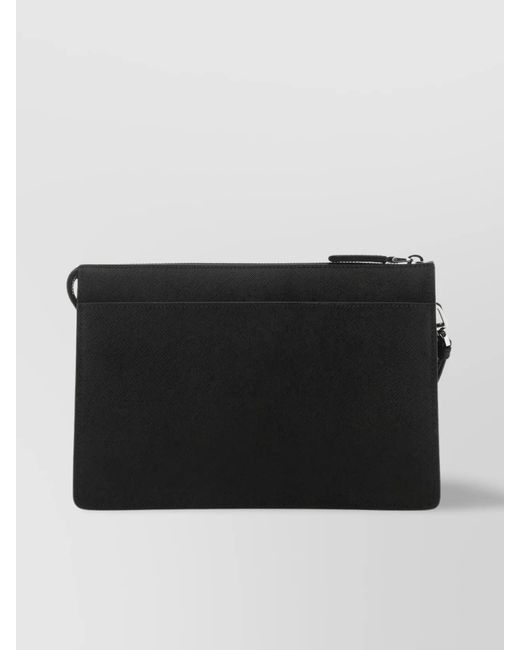 Prada Black Clutch Bag Leather Detachable Wrist Handle for men
