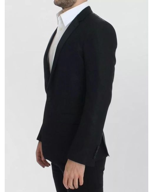 Dolce & Gabbana Black Wool Silk Slim-Fit Blazer for men