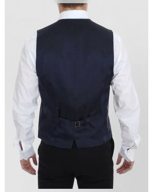 Dolce & Gabbana Blue Wool Pinstripe V-Neck Dress Vest for men