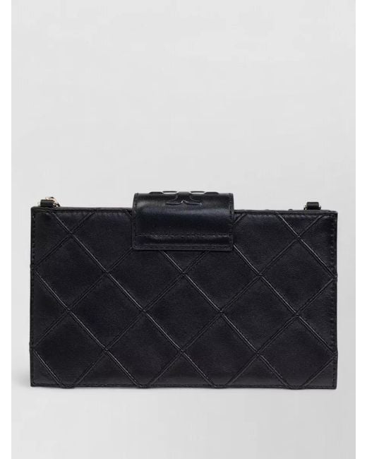 Tory Burch Black Chain Leather Quilted Crossbody Wallet Bag