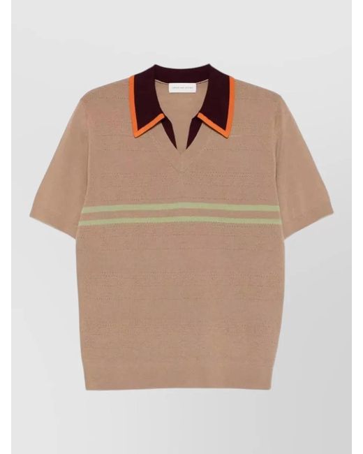Dries Van Noten Natural V Neck Merino Wool Striped Polo Collar for men
