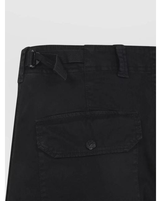 Stone Island Black Trousers Belt Loops Buttoned Flap Pocket Cuffs for men