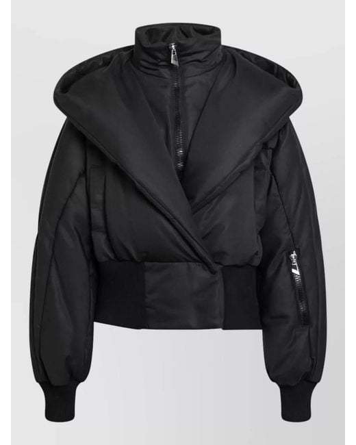 The Attico Black Hooded Cropped Padded Jacket Front Pockets