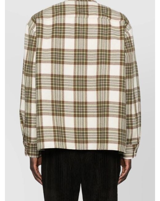 AMI Natural Checked Wool Overshirt Featuring Buttoned Cuffs for men