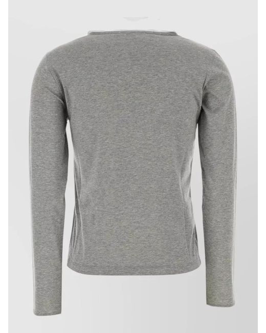 Miu Miu Gray Cotton Polo Shirt Long Sleeves Contrast Collar
