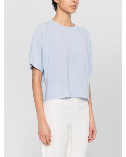Fabiana Filippi White Round Neck Knit Top Short Sleeves