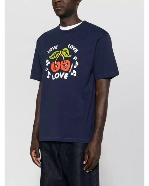 KENZO Blue T Shirt Cherry Graphic Front for men