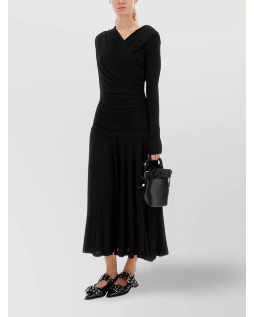 Ganni Black Gathered Midi Dress