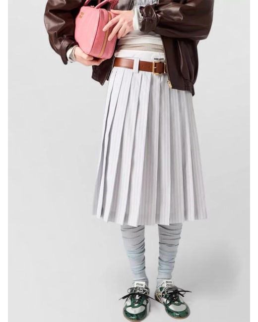 Miu Miu White Pleated Cotton Midi Skirt
