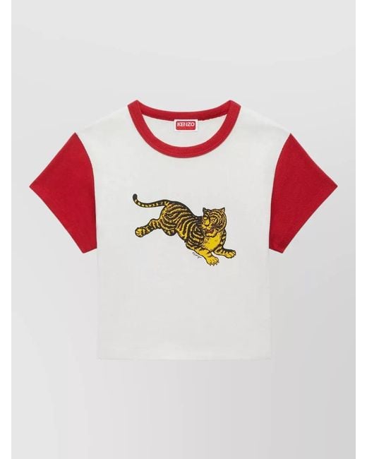 KENZO Pink Tiger Cropped Top Contrast Sleeves