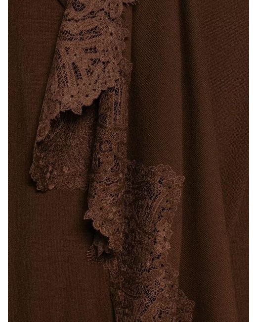 Ermanno Scervino Brown Cashmere Stole Lace Detailing Lightweight Design