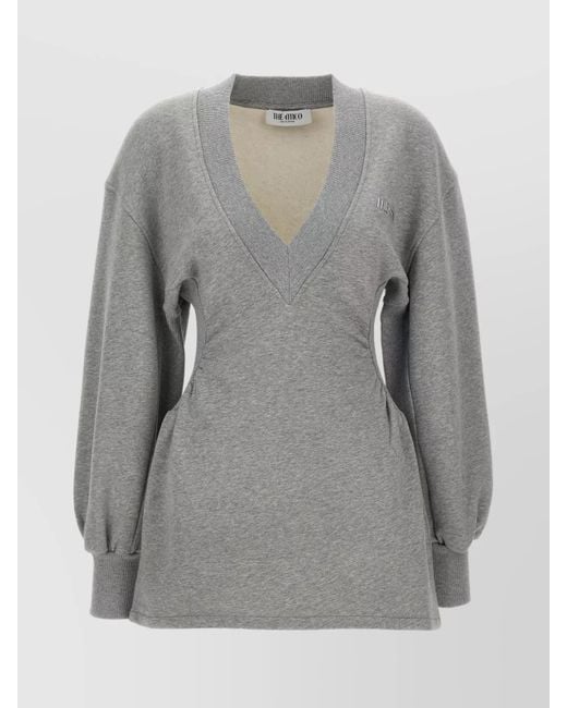 The Attico Gray Side Cut-Out V-Neck Sweatshirt Dress