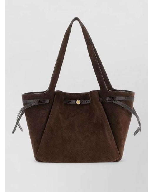 Tory Burch Brown Romy Tote Bag Contrast Trim Crocodile